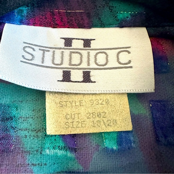 Vintage Studio C Womens Button Up Top Sz 18/20 Sheer Shimmery Metallic Abstract - Picture 13 of 14